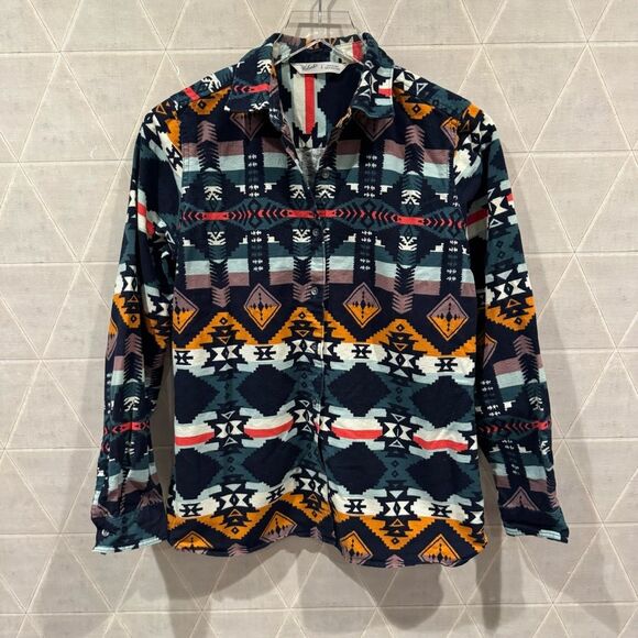 WOOLRICH Flannel Top Women Southwestern Aztec Button-Up Cotton Blouse S - Picture 1 of 8